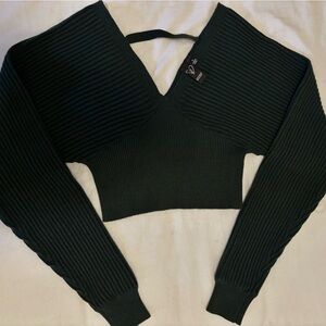Windsor Dark Green Ribbed Knit Cropped Sweater
